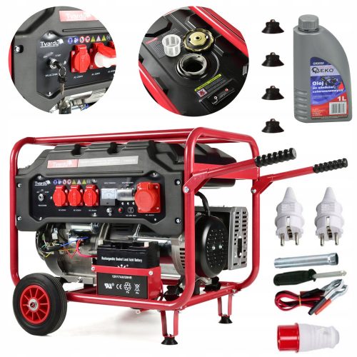 Gruppo elettrogeno portatile trifase Tvardy 6600 W benzina + Olio per motori quattro tempi 4T rosso 1L