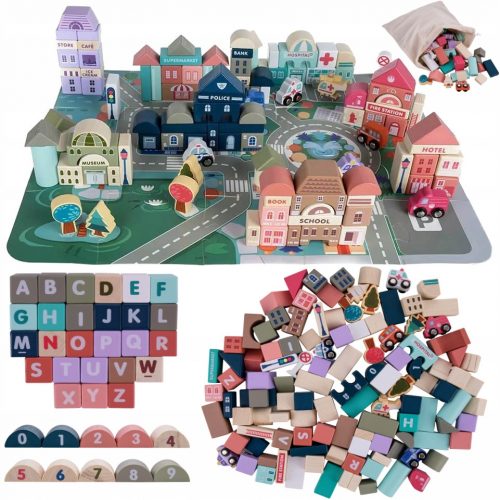  GRANDE SET DI BLOCCHI IN LEGNO PUZZLE CITY CAR