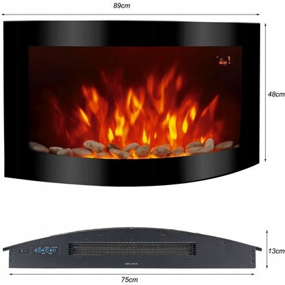 Camino da parete con funzione riscaldamento El Fuego nero 2000 W 89 x 48 x 13,5 cm