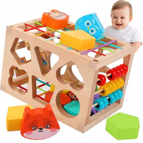  BLOCCHI IN LEGNO SORTER FLESSIBILI MONTESSORI CUBO SENSORIALE GOMME 12