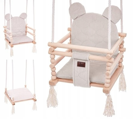 Altalena da giardino - Altalena per bambini Orsetto in velluto di legno 3in1 Beige170 cm