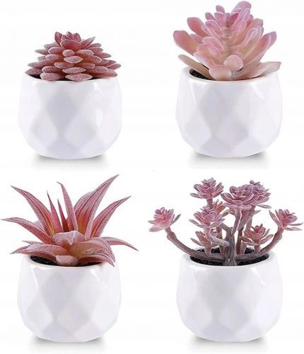 4 VASI DA FIORIERA ARTIFICIALI ROSA PICCOLI VASI DA FIORIERA IN CERAMICA BIANCA