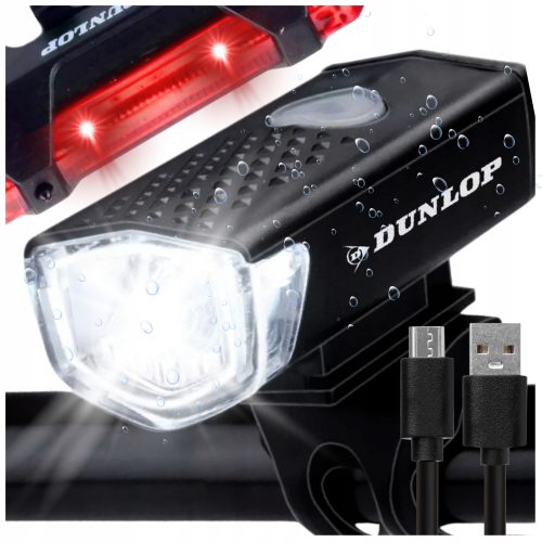  Set di luci per biciclette Dunlop di lampade a LED illuminazione per biciclette USB anteriore e posteriore, batteria da 400 lm