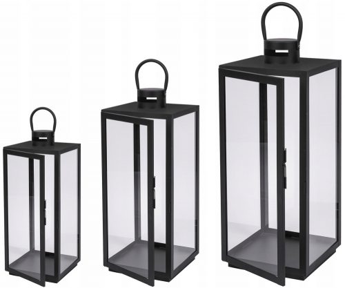 LANTERNE, LAMPADE, PORTACANDELE DA GIARDINO, GRANI, SET DA 3, NERO OPACO