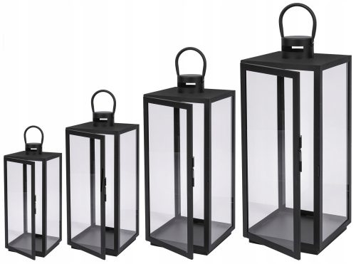 LANTERNE, LAMPADE, PORTACANDELE DA GIARDINO, GRANI, SET DA 4, NERO OPACO