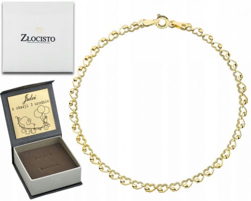  BRACCIALE IN ORO CON CUORI INTRECCIATI 585 INCISIONE REGALO PER DONNA