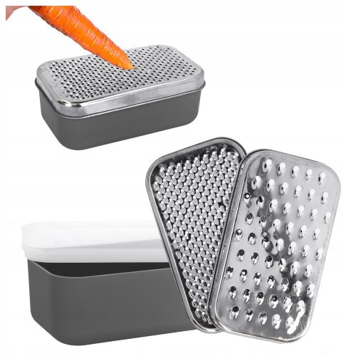 Grattugia, verdure, patate + contenitore, 2 lame, acciaio inox, grigia