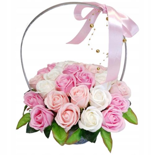 BELLISSIMO cesto porta bouquet con fiori di sapone profumati 25 rose di sapone REGALO