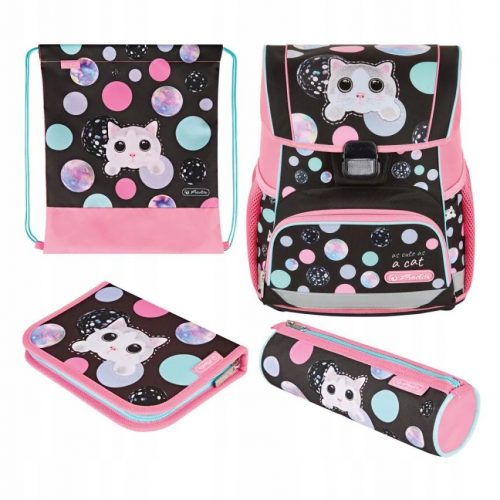  Zaino scolastico Herlitz Loop Plus Cute Cat - set da 4 pezzi.