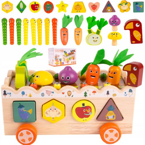  GIOCO IN LEGNO CESTA VERDURE MONTESSORI CATTURA IL VERME PUZZLE BLOCCHI