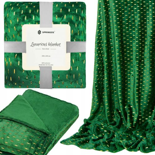 Coperta in poliestere Springos 200 cm x 220 cm tonalità verde, oro