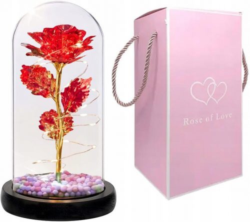 ROSA ETERNA IN VETRO, LED LUMINOSA, IDEA REGALO SAN VALENTINO - 5 COLORI