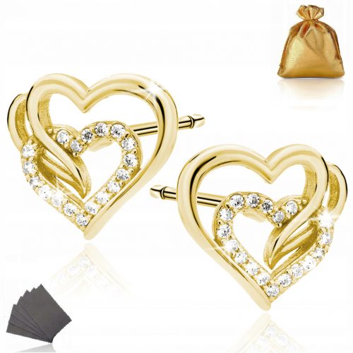  ORECCHINI CUORE ORO DA DONNA, Borchie CUORE, ARGENTO 925, REGALO PER LEI