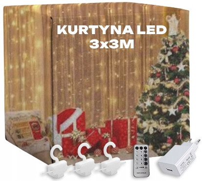  Barriera Luminosa a Filo Lampade 300LED 3X3m con Telecomando + Spina + Ganci