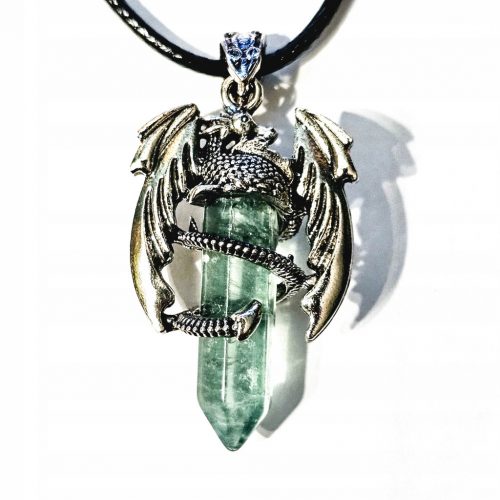  BELLISSIMA COLLANA DRAGO VERDE FLUORITE PIETRA NATURALE PENDENTE CRISTALLO