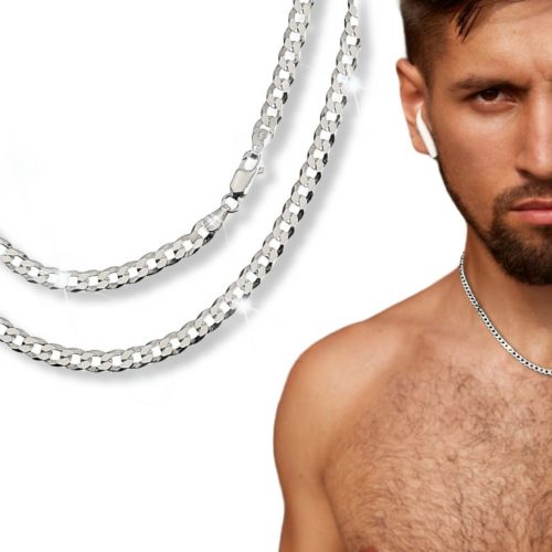  COLLANA DA UOMO CATENA IN ARGENTO 925 CON DIAMANTI SPESSORE 50 CM