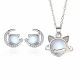  Orecchini con collana con gatto, set da 2 pezzi, pietra al chiaro di luna, argento S925