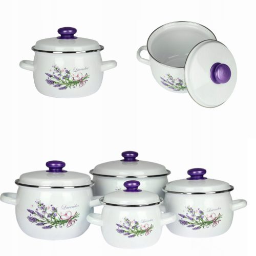 Set di pentole Smalto Rybnik Lavanda, acciaio inossidabile, 8 pz.