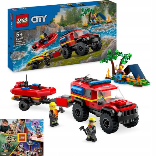  60412 CAMION DEI POMPIERI 4X4 CON BARCA DI SOCCORSO + CATALOGO LEGO 2024 NUOVO