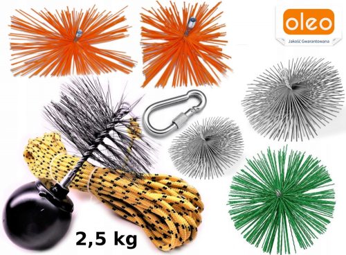 Kit pulizia camino. Sfera 2,5 kg 12 m spazzola in metallo/PVC