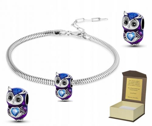  Bracciale in argento 19-22cm + CHARMS GUFO GUFO CUORE regalo BC357