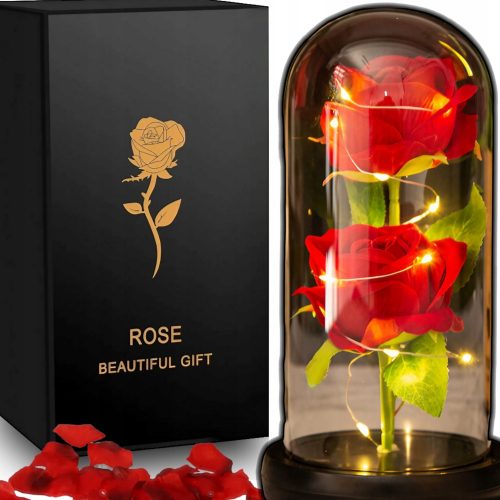 ROSA ETERNA ROSSA VERA IN VETRO, LED LUMINOSA PER UN REGALO PER SAN VALENTINO