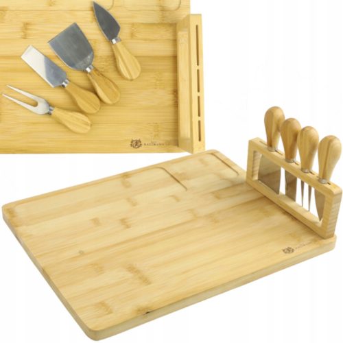 TAGLIERE IN BAMBÙ PER SERVIZIO DEL FORMAGGIO + SET 4 COLTELLI