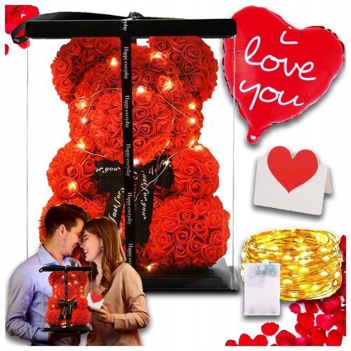 SET LED GRANDE ORSO CON ROSE REGALO SAN VALENTINO FESTA DELLA MAMMA NONNA 40CM XL 3D