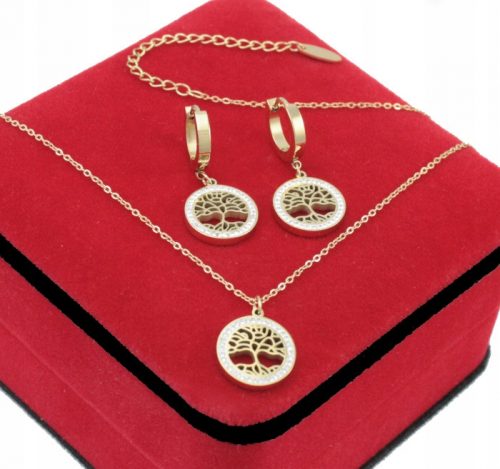  SET DI GIOIELLI IN ORO ALBERO DELLA FORTUNA ZIRCONI ACCIAIO CHIRURGICO 316 L