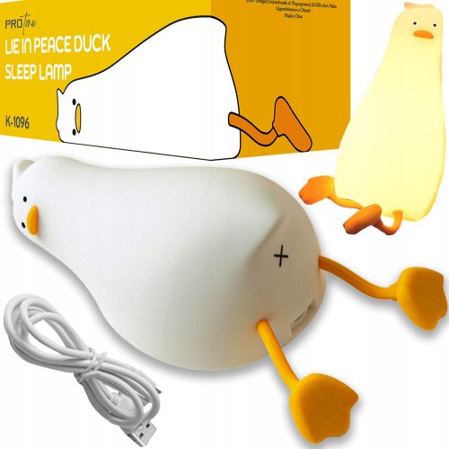  DIVERTENTE lampada da notte sdraiata DUCK per bambini, timer LED, silicone, in regalo