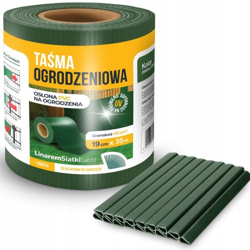 Nastro per recinzione verde 19 cm x 35 m + clip