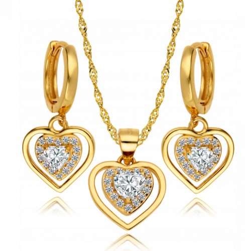  Set in oro 925 con cuori di diamanti pendenti incisi