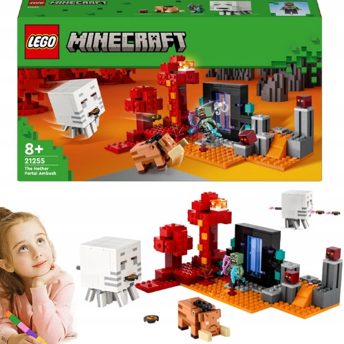  LEGO Minecraft 21255 Imboscata al Portale del Nether + Biglietti d'auguri per un biglietto d'auguri per un bambino