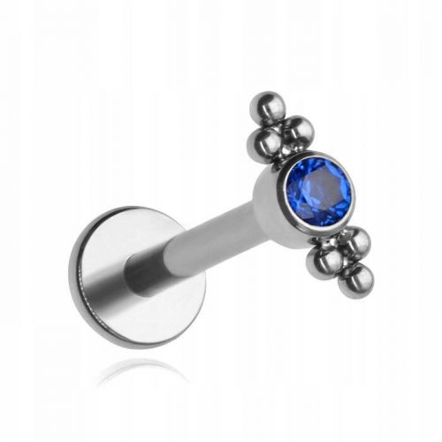  Orecchino labret in titanio con zircone a lobo elica blu navy, argento 1.2/8