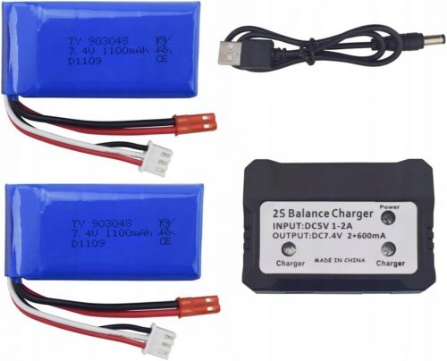  Set di 2 batterie 7,4 V 1100 mAh Caricabatterie WLtoys A949, A959, A969, A979, K929