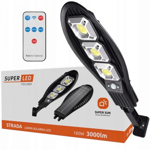  Lampione stradale SuperLED 180 W 3000 lm, ad alimentazione solare