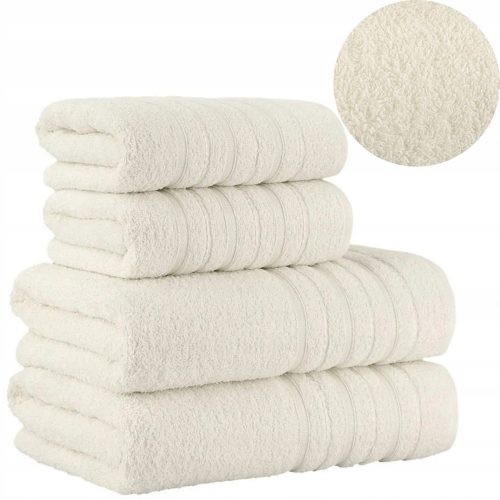 Set 4 asciugamani DORA in cotone (2x 50x90cm + 2x 70x140cm) panna