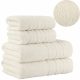 Set 4 asciugamani DORA in cotone (2x 50x90cm + 2x 70x140cm) panna