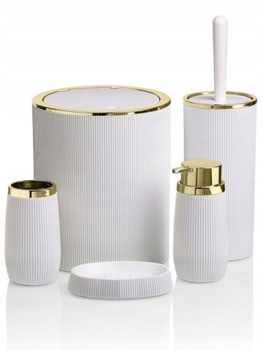 Set 5 accessori bagno Okyanus, colore bianco, sfumature del giallo e oro