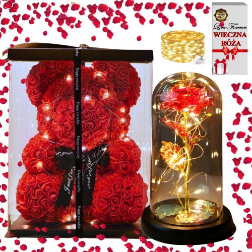 ORSO GRANDE CON ROSE LED 40CM ROSA ETERNA REGALO SAN VALENTINO SET XXL