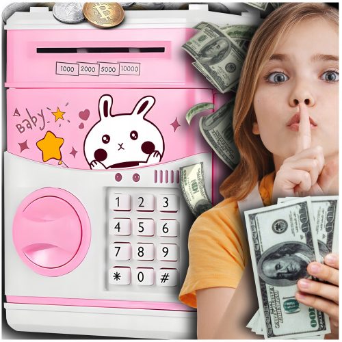  Salvadanaio elettronico Rabbit Like ATM Safe, rosa, regalo per bambina