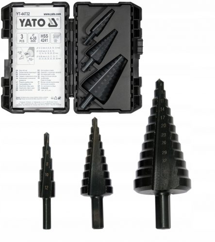 YATO SET DI PUNTE A GRADINI CONICI HSS4241 PER METALLO, 3 PZ. 4-38 mm