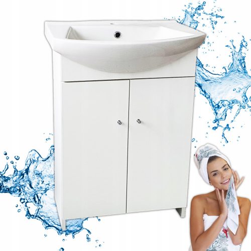 Set di Mobile da Bagno Alto da Terra Bianco 80 cm con Lavabo Grande 60 cm