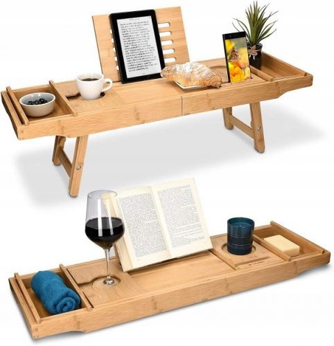 TAVOLO COLAZIONE PER LETTO BAGNO 2in1 vassoio vasca per un LIBRO Bicchiere di Vino