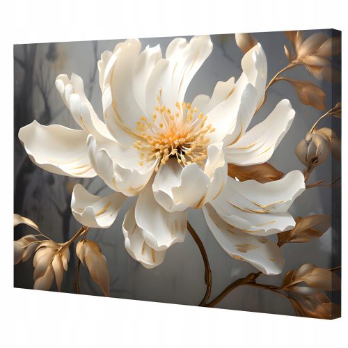 Quadro su tela 3D Fiore Magnolia al buio Foglie dorate 120x80 cm