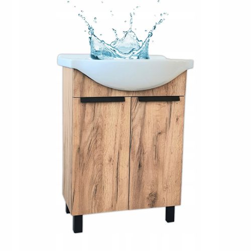 Mobile da Bagno in Rovere Dorato con Mensola Lavabo da 60 cm Lucida