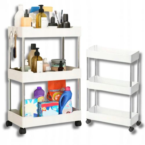  MENSOLA MOBILE SU RUOTE CARRELLO BAGNO 3 RIPIANI BIANCO PER 34,5x19x59,5