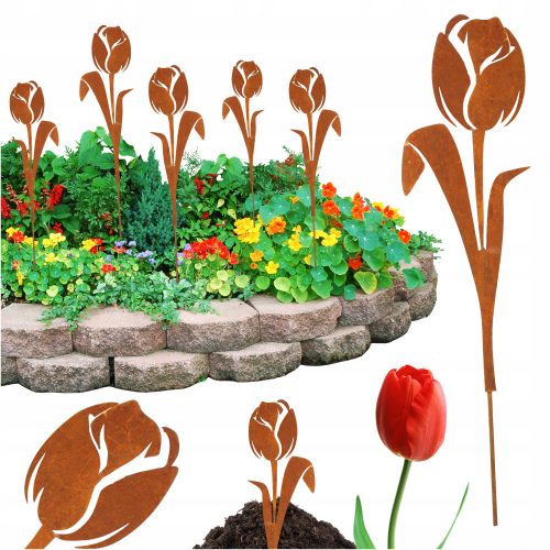  Bouquet di Fiori di Tulipano in Acciaio, Erbe Ornamentali, Effetto Corten 25 cm x 70 cm