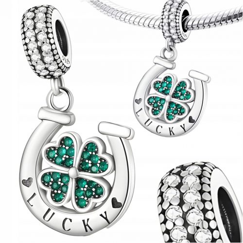  CHARMS CLOVER Ciondolo Ferro di Cavallo Felicità LUCKY Altissima qualità S925