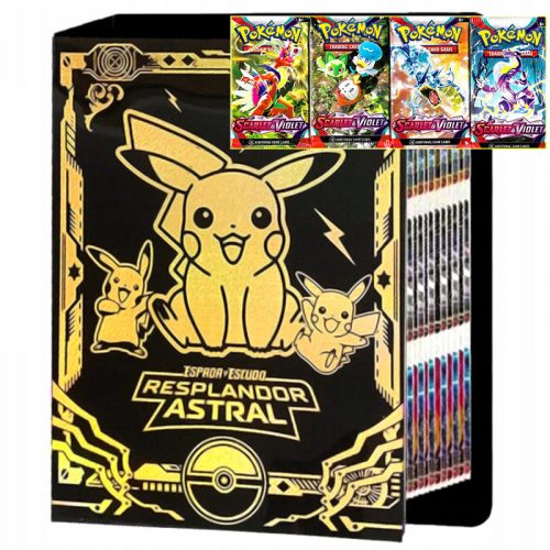  CARTE POKEMON TCG ORIGINALI x10 + GRANDE ALBUM GOLD CLASSE XXL PER 432 CARTE